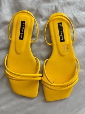 SHEIN Yellow Double-Strap Square-Toe Women's Sandals